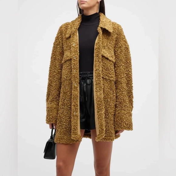 WeWoreWhat Tan Olive Oversized Faux Fur Teddy Shacket Jacket Size Medium Large - Picture 1 of 12